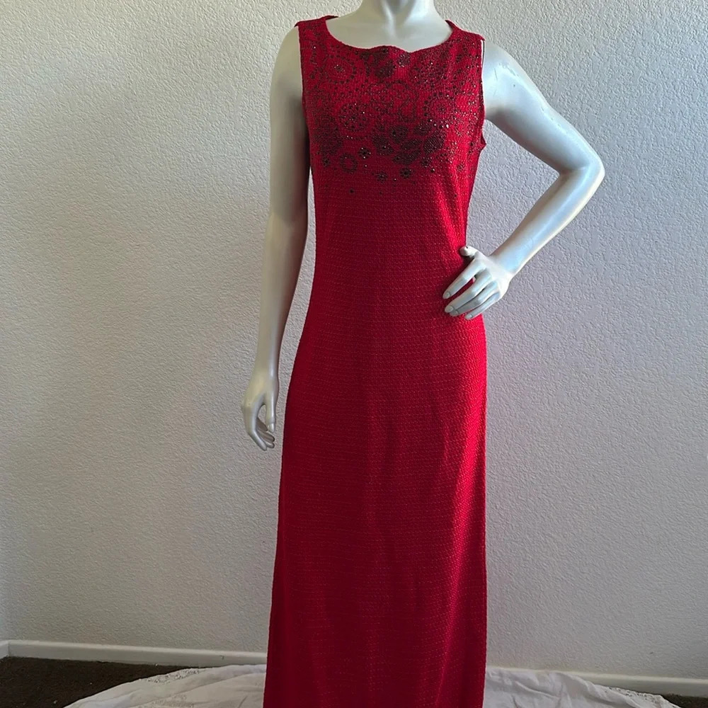 St. John’s Evening Gown Red Rhinestone Dress